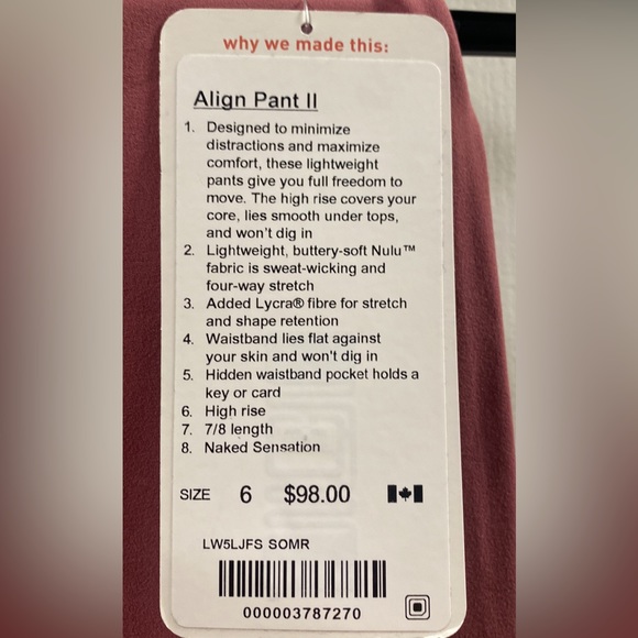 LULULEMON ALIGN II pants mauve/dusty rose colour - Picture 3 of 3